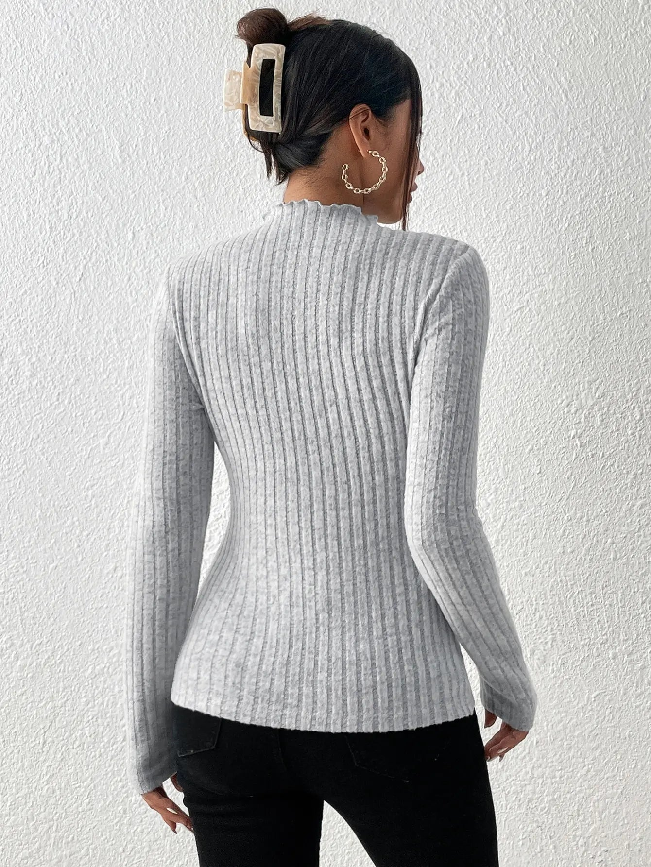 Amara Ruffle Neck Knit Sweater Top - Saint Parsons