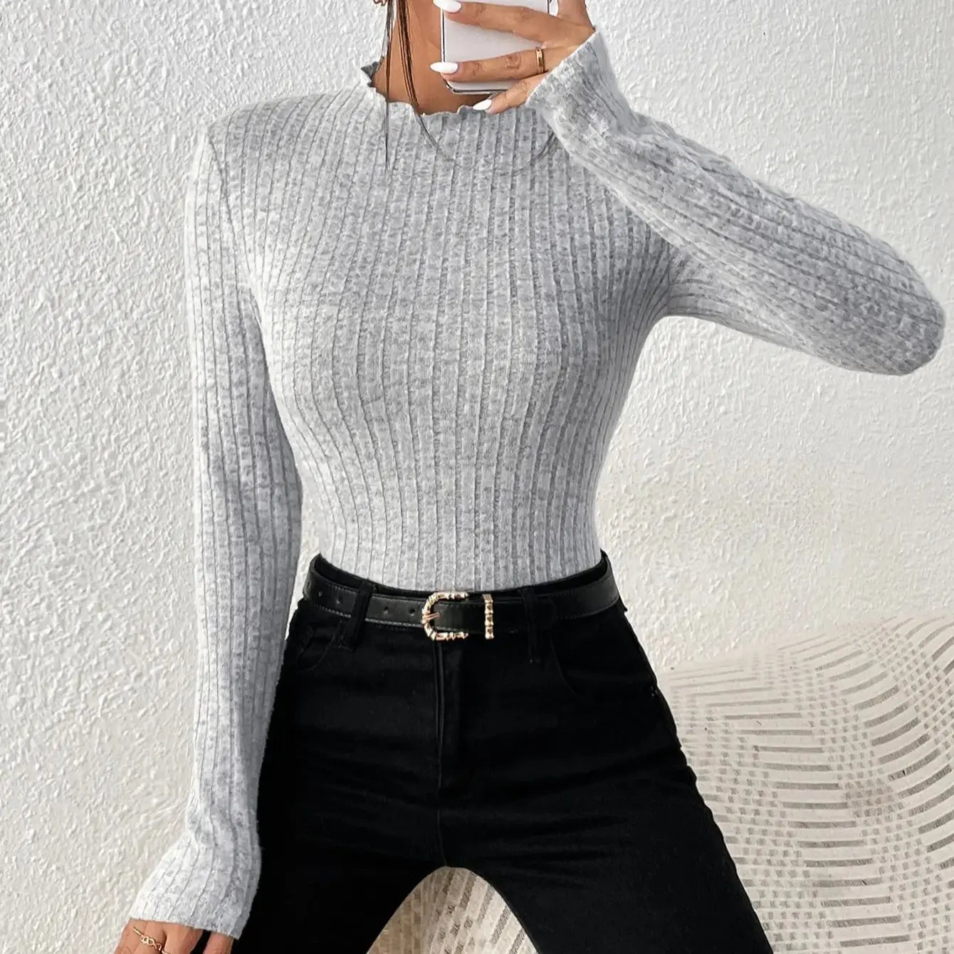 Amara Ruffle Neck Knit Sweater Top - Saint Parsons
