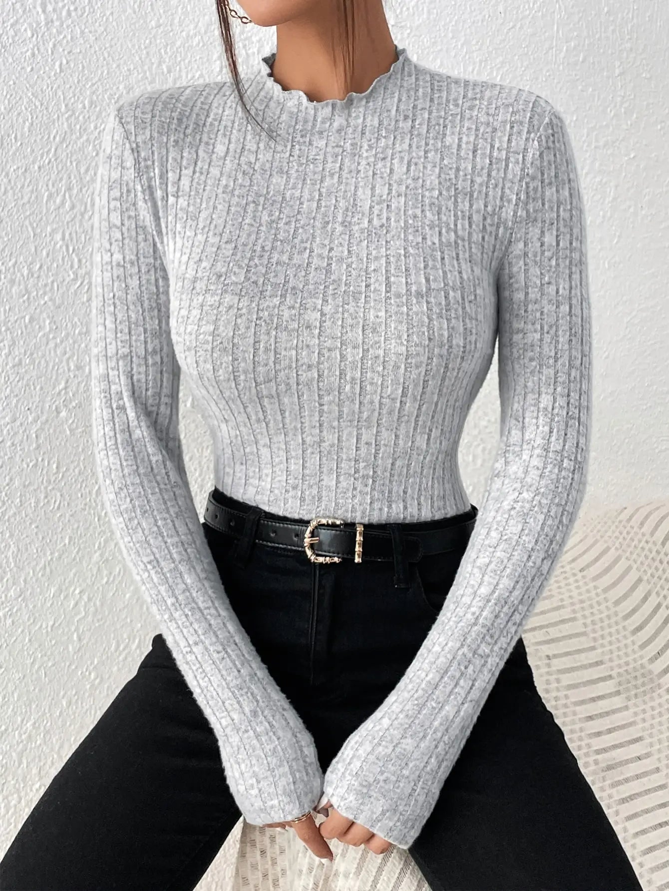 Amara Ruffle Neck Knit Sweater Top - Saint Parsons