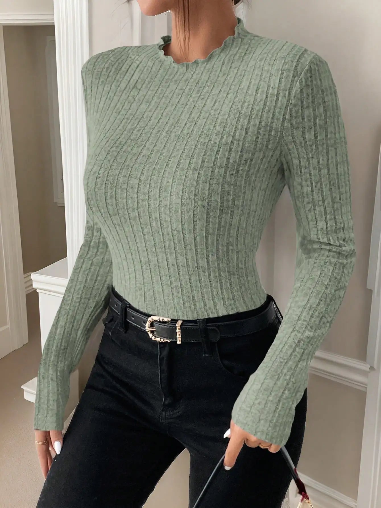 Amara Ruffle Neck Knit Sweater Top - Saint Parsons