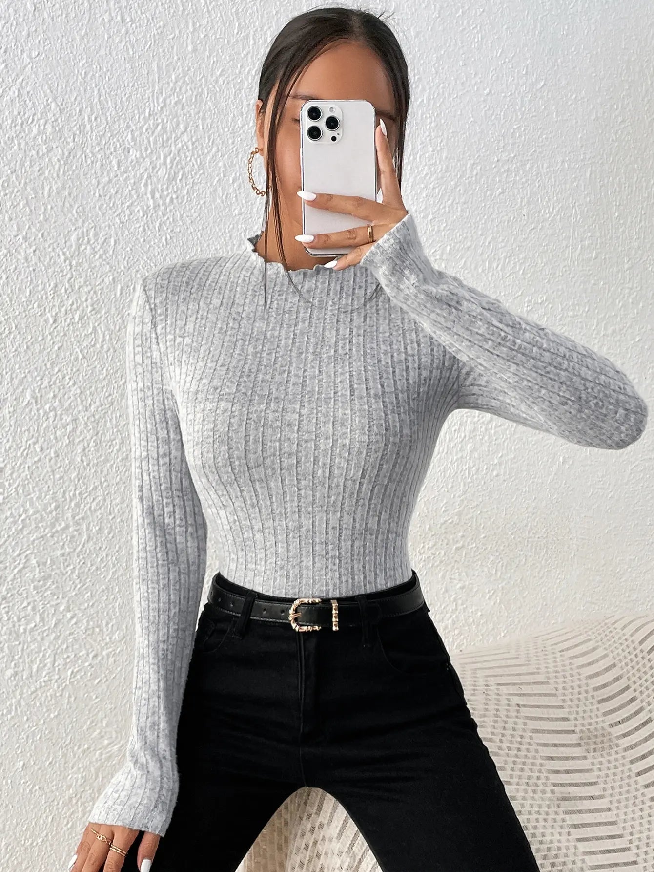 Amara Ruffle Neck Knit Sweater Top - Saint Parsons