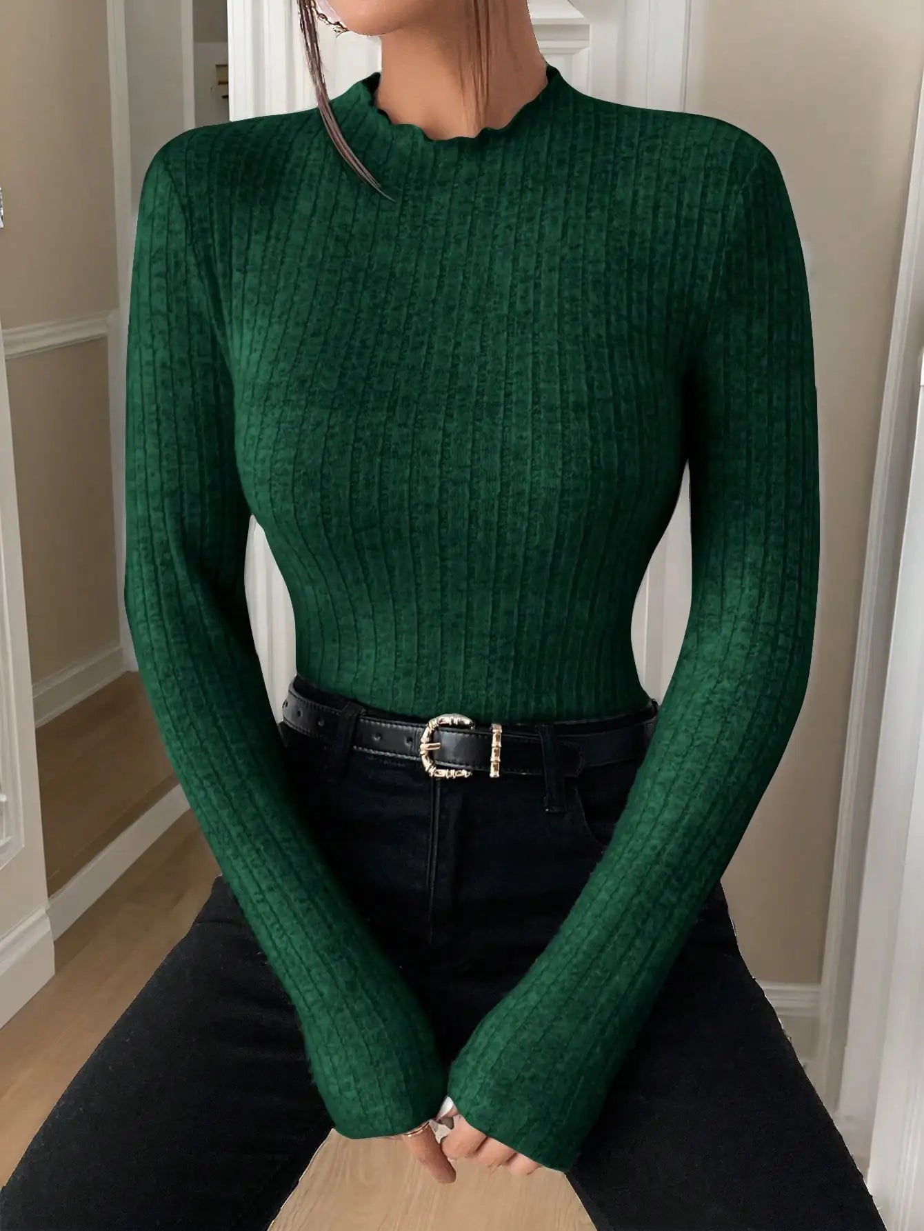 Amara Ruffle Neck Knit Sweater Top - Saint Parsons