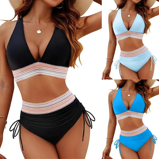 Marisol High Waist Split Strap Bikini Set - Navy blue color | Saint Parsons
