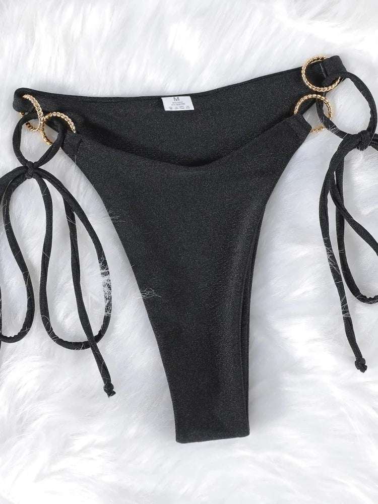 Solid Color Bikinis Push Up Swimwear Women Halter Bikini Set Shiny Swimsuit Push Up Bathing Suits Bandage Beachwear Thong - Saint Parsons