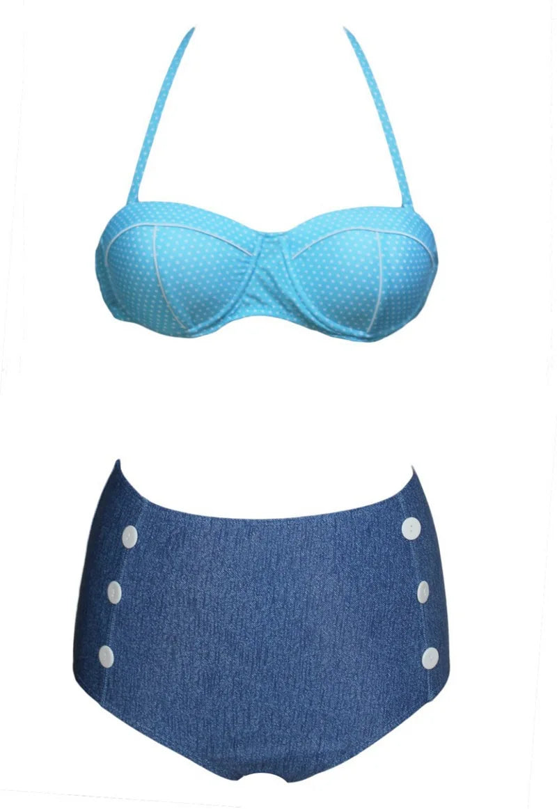 Retro Polka Dot High Waist Bikini Set