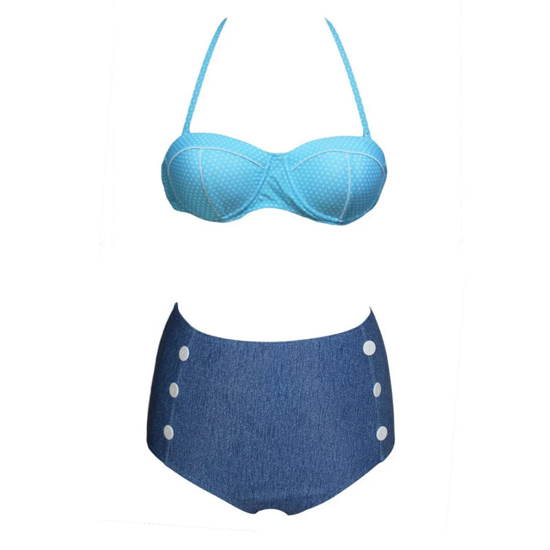 Retro Polka Dot High Waist Bikini Set