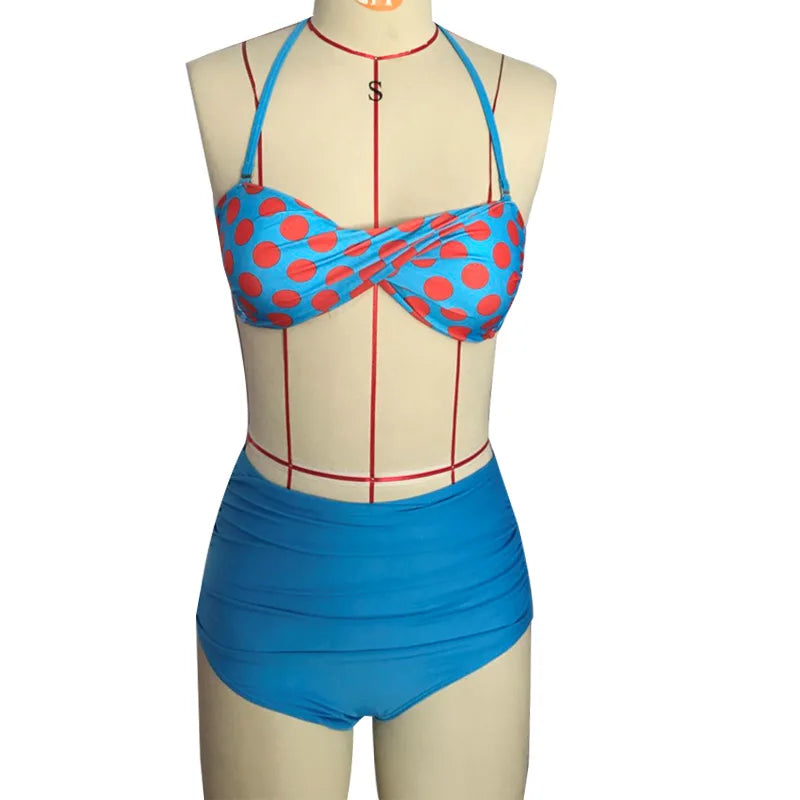 Retro Polka Dot High Waist Bikini Set