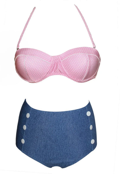 Retro Polka Dot High Waist Bikini Set