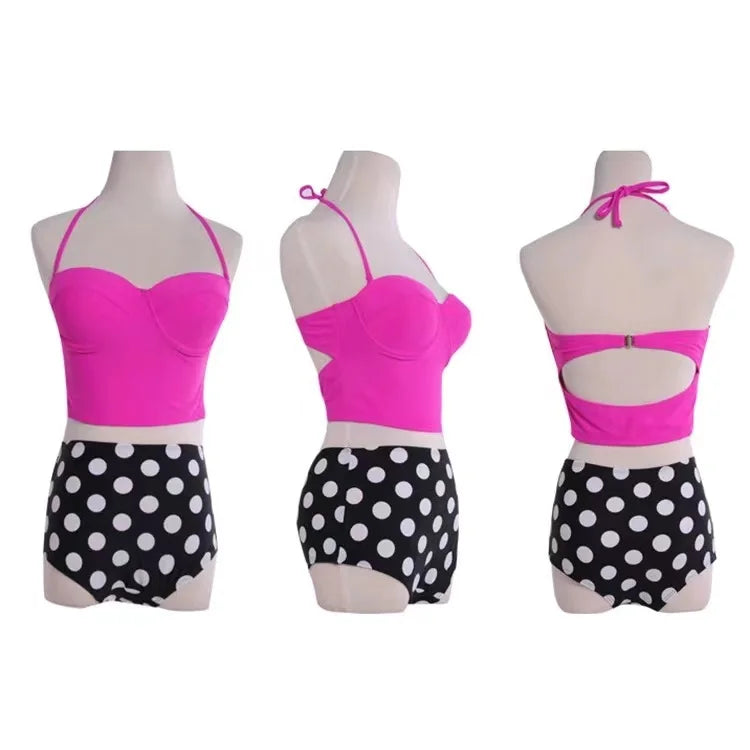 Retro Polka Dot High Waist Bikini Set