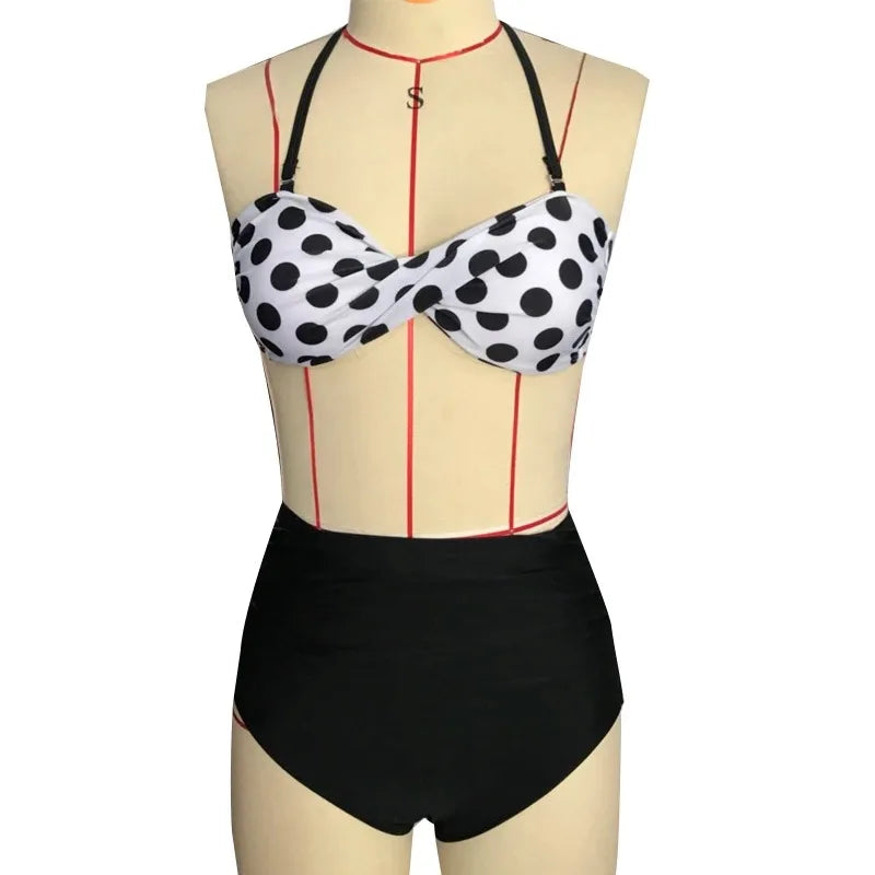 Retro Polka Dot High Waist Bikini Set