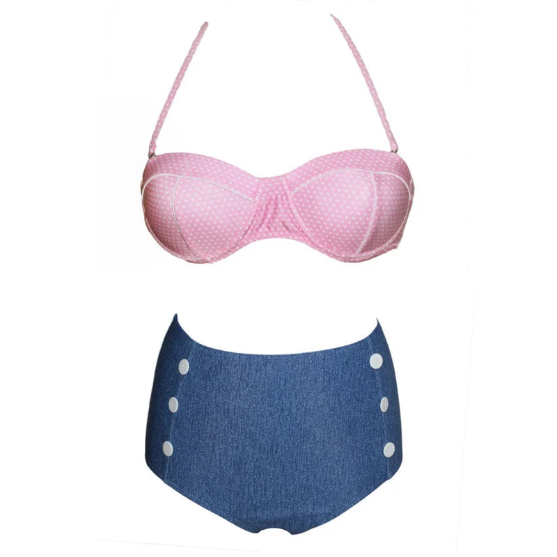 Retro Polka Dot High Waist Bikini Set