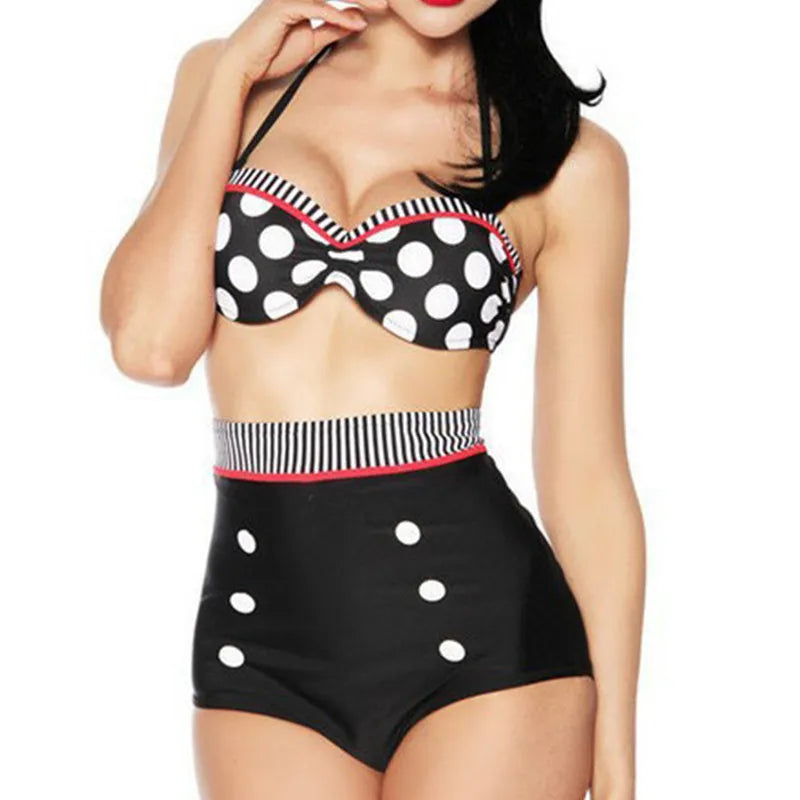 Retro Polka Dot High Waist Bikini Set