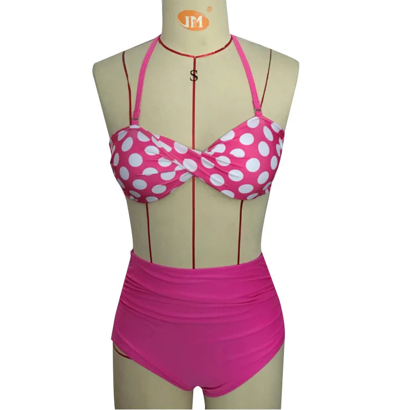 Retro Polka Dot High Waist Bikini Set