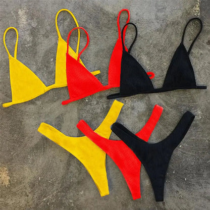 Solana Deep V Backless Bikini Set