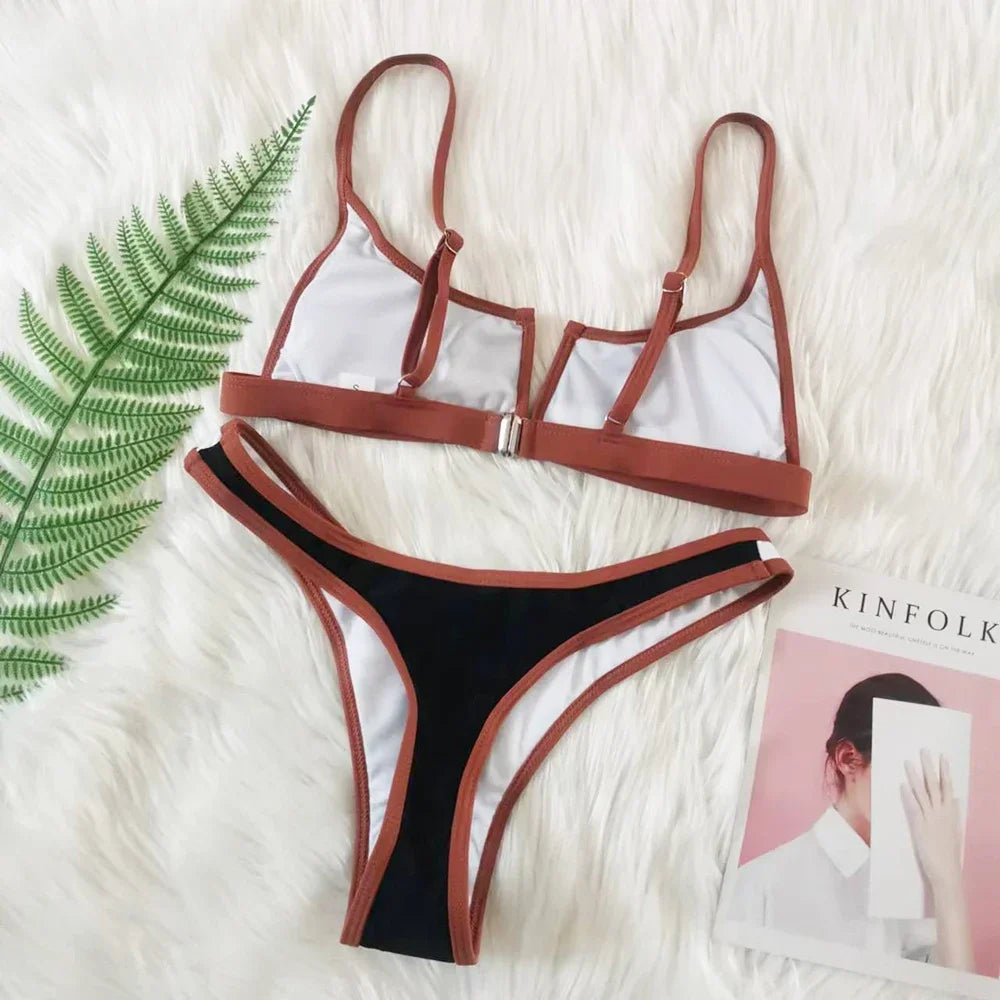 Capri V Bar Colorblock Brazilian Bikini Set