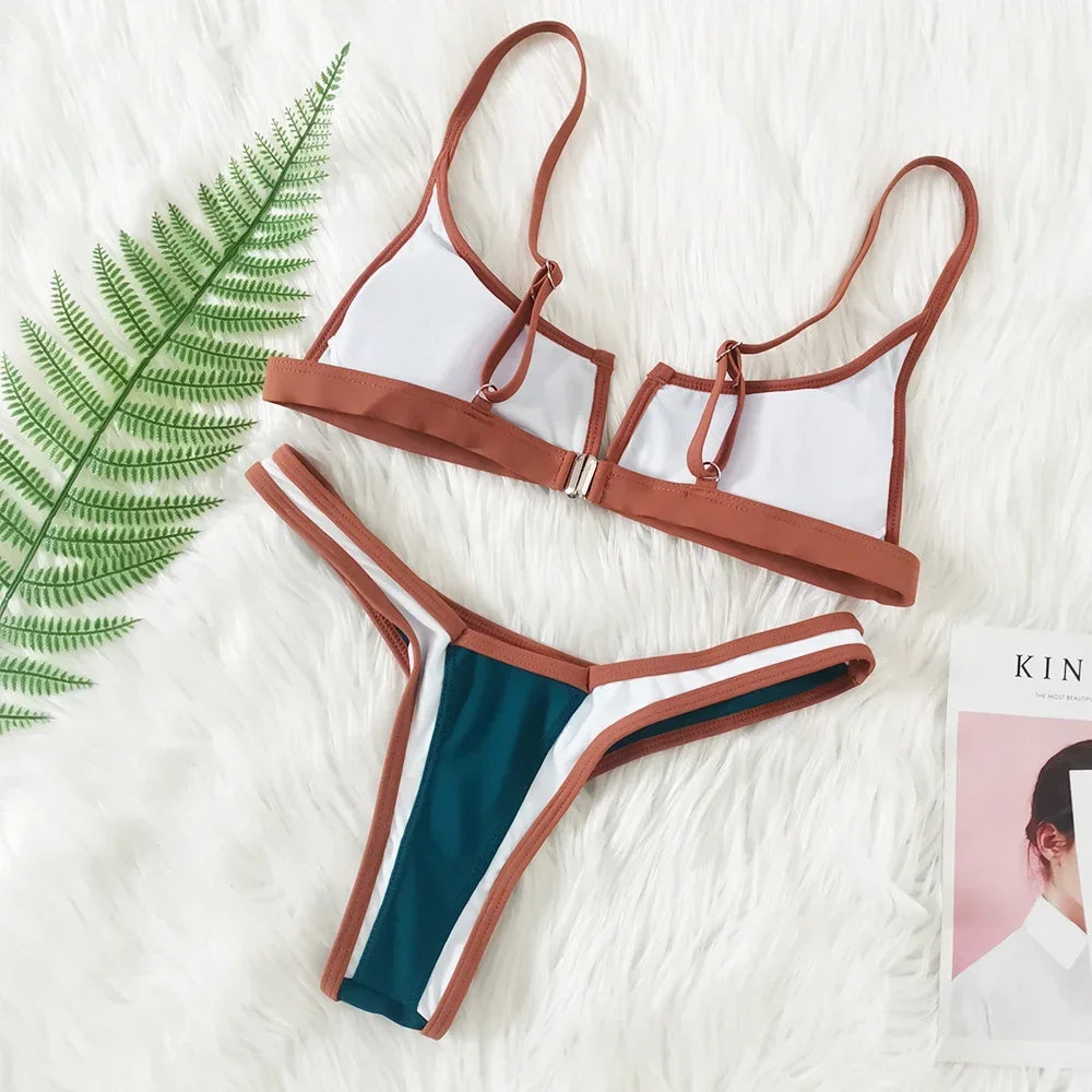 Capri V Bar Colorblock Brazilian Bikini Set