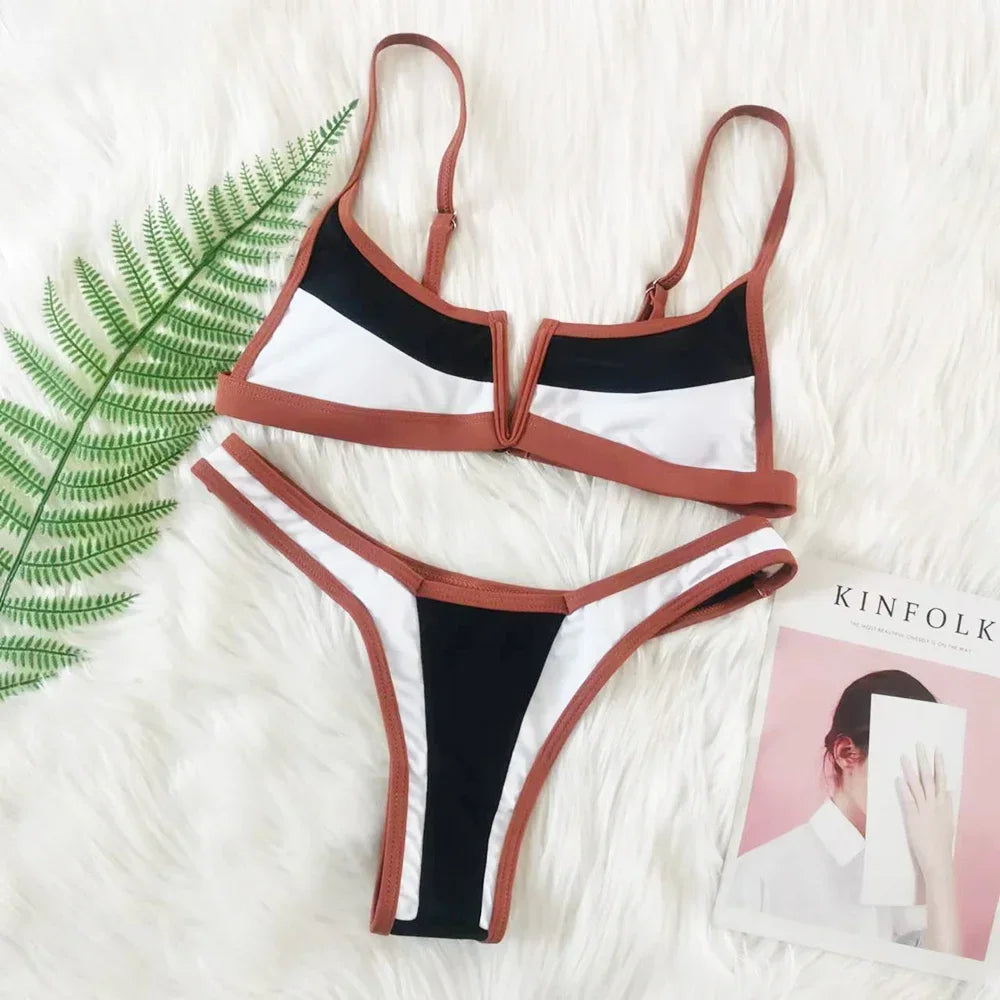 Capri V Bar Colorblock Brazilian Bikini Set