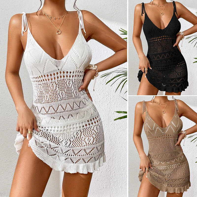 Luna Backless Knit Halter Beach Dress