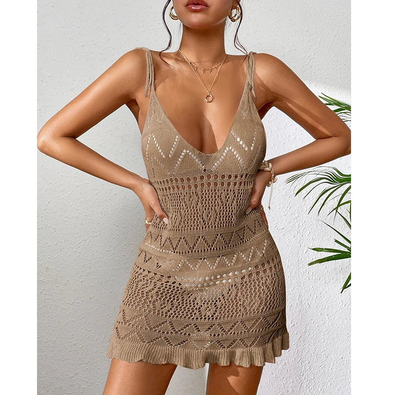 Luna Backless Knit Halter Beach Dress