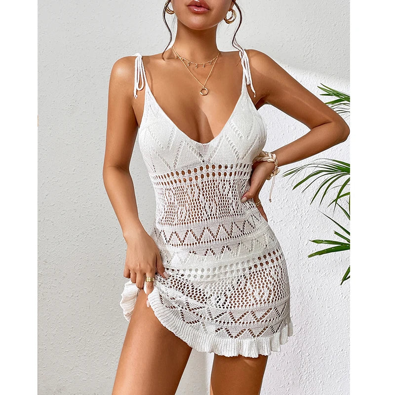 Luna Backless Knit Halter Beach Dress