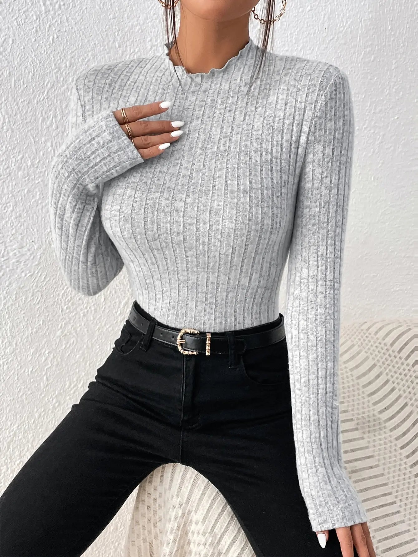 Amara Ruffle Neck Knit Sweater Top - Saint Parsons