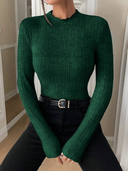 Amara Ruffle Neck Knit Sweater Top - Saint Parsons