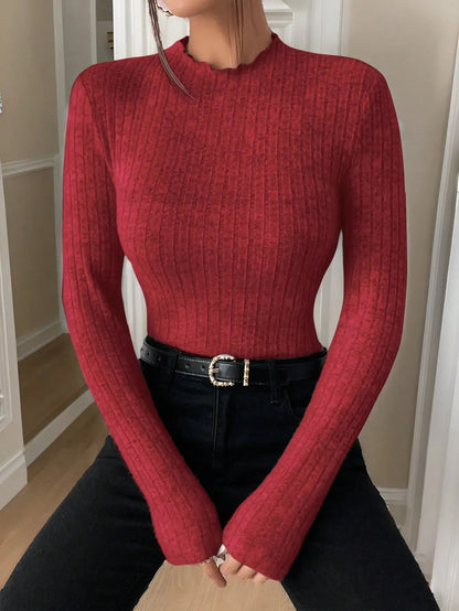 Amara Ruffle Neck Knit Sweater Top - Saint Parsons