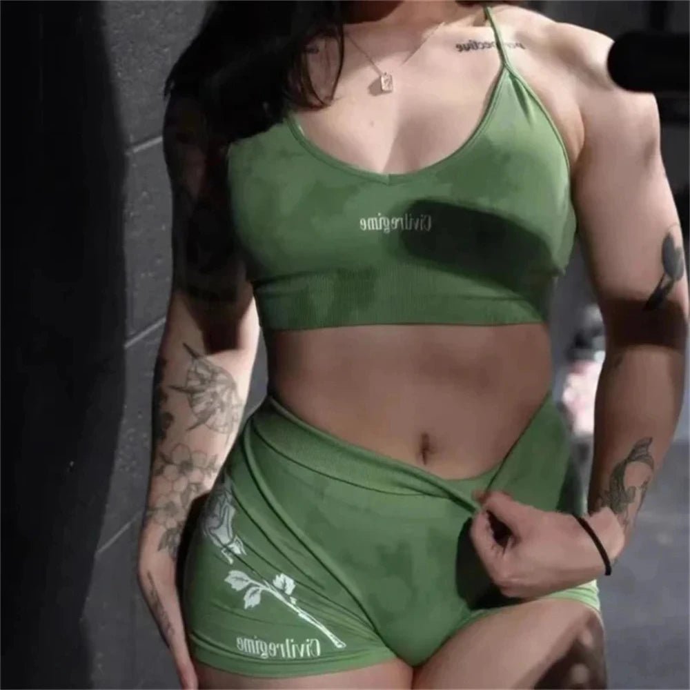 Civil Gym Bodybuilding Fitness Women's Tracksuit Sports Outfit Sportwear Woman Yoga Clothing Darc Workout 2 Piece Yoga Sets - Saint Parsons
