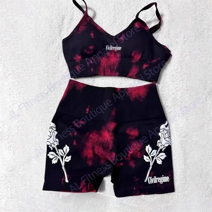 Civil Gym Bodybuilding Fitness Women's Tracksuit Sports Outfit Sportwear Woman Yoga Clothing Darc Workout 2 Piece Yoga Sets - Saint Parsons