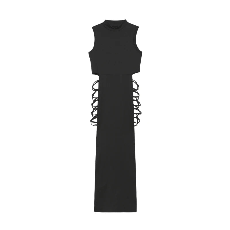 Criss Cross Cut Out Dress, Sexy Bodycon Mock Neck Sleeveless Dress, Women's Clothing - Saint Parsons