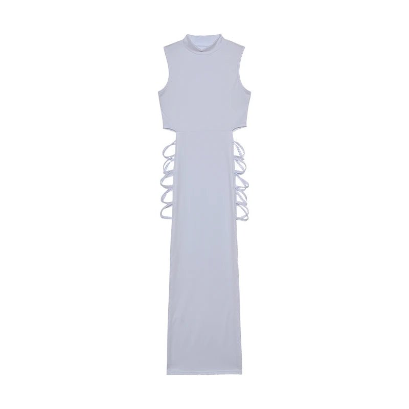 Criss Cross Cut Out Dress, Sexy Bodycon Mock Neck Sleeveless Dress, Women's Clothing - Saint Parsons