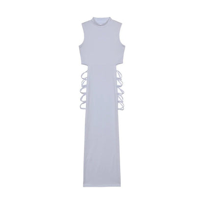 Criss Cross Cut Out Dress, Sexy Bodycon Mock Neck Sleeveless Dress, Women's Clothing - Saint Parsons