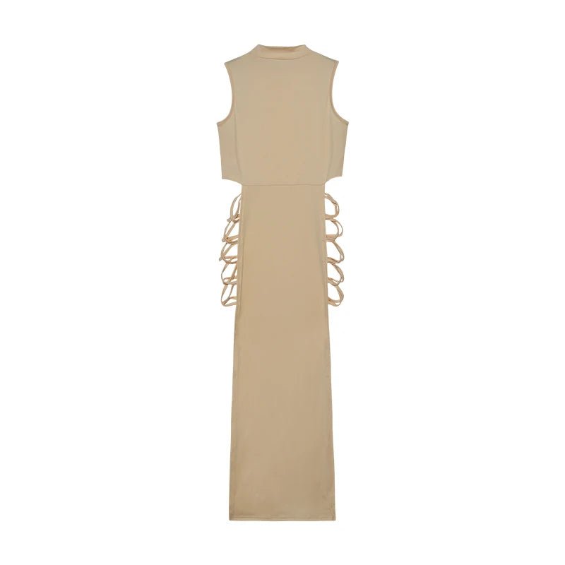 Criss Cross Cut Out Dress, Sexy Bodycon Mock Neck Sleeveless Dress, Women's Clothing - Saint Parsons