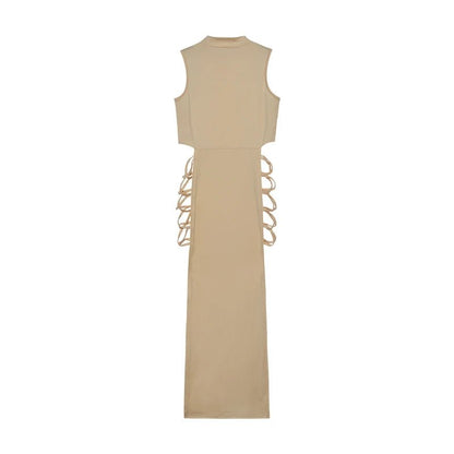 Criss Cross Cut Out Dress, Sexy Bodycon Mock Neck Sleeveless Dress, Women's Clothing - Saint Parsons