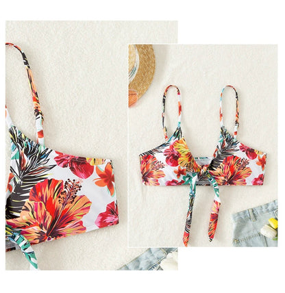 Sexy High Waisted Bikini 3 Pieces Floral Printed Swimsuit Size 3XL - S Women Bikini Set With Mesh Long - Sleeved Blouse Super Sales - Saint Parsons