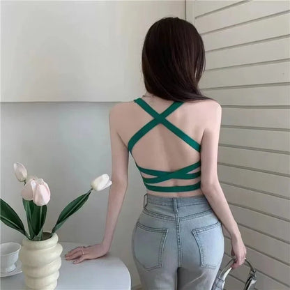 Sexy Women Vest Crop Top Sleeveless Vests Beach Women Sports Vest Tops Camisole Party Backless Suspenders Straps Underdress - Saint Parsons