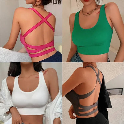 Sexy Women Vest Crop Top Sleeveless Vests Beach Women Sports Vest Tops Camisole Party Backless Suspenders Straps Underdress - Saint Parsons