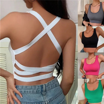 Sexy Women Vest Crop Top Sleeveless Vests Beach Women Sports Vest Tops Camisole Party Backless Suspenders Straps Underdress - Saint Parsons