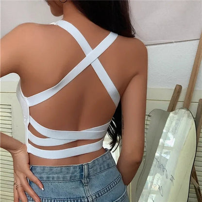 Sexy Women Vest Crop Top Sleeveless Vests Beach Women Sports Vest Tops Camisole Party Backless Suspenders Straps Underdress - Saint Parsons