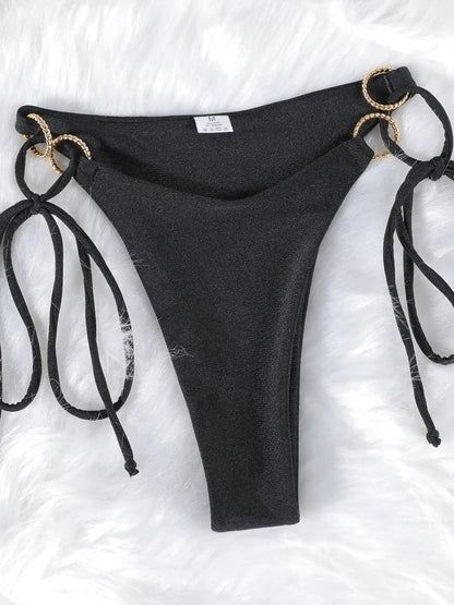 Solid Color Bikinis Push Up Swimwear Women Halter Bikini Set Shiny Swimsuit Push Up Bathing Suits Bandage Beachwear Thong - Saint Parsons