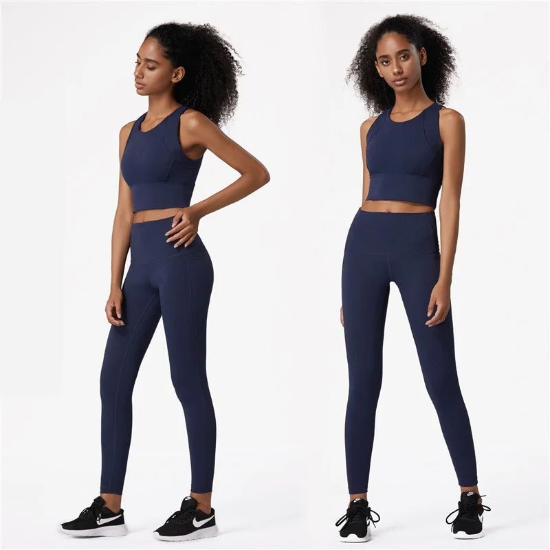 Solid Color Women's Fitness Yoga Set Full Package Thickened Bra Crop Top Tank Leggings 2pc Suit Squat Proof Gym Clothing Wear - Saint Parsons