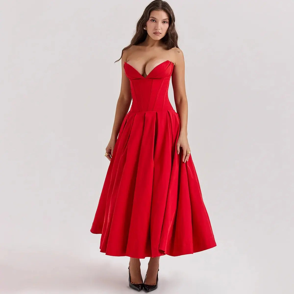 Scarlett red strapless fit and flare dress